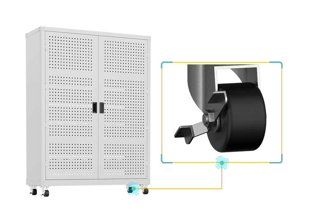 The fixture is fixed using guide rails, and the spacing between the positive and negative electrodes is adjustable. The tray is securely fastened with screws and can be detached for freely adjusting the height of the layers. It is equipped with swivel wheels at the bottom for flexible mobility