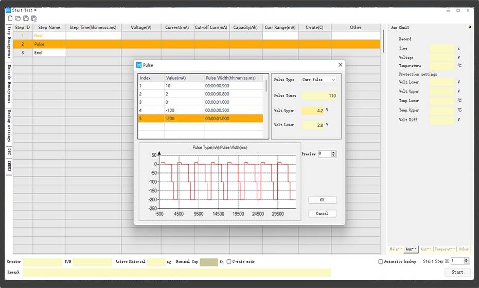 NEWARE-BTS software-500ms pulse width