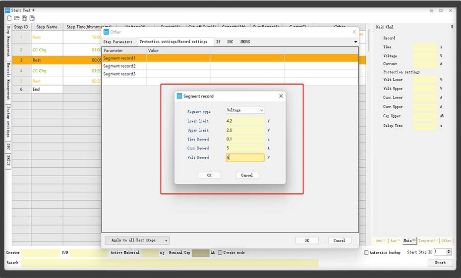 NEWARE-BTS software-segmented recording