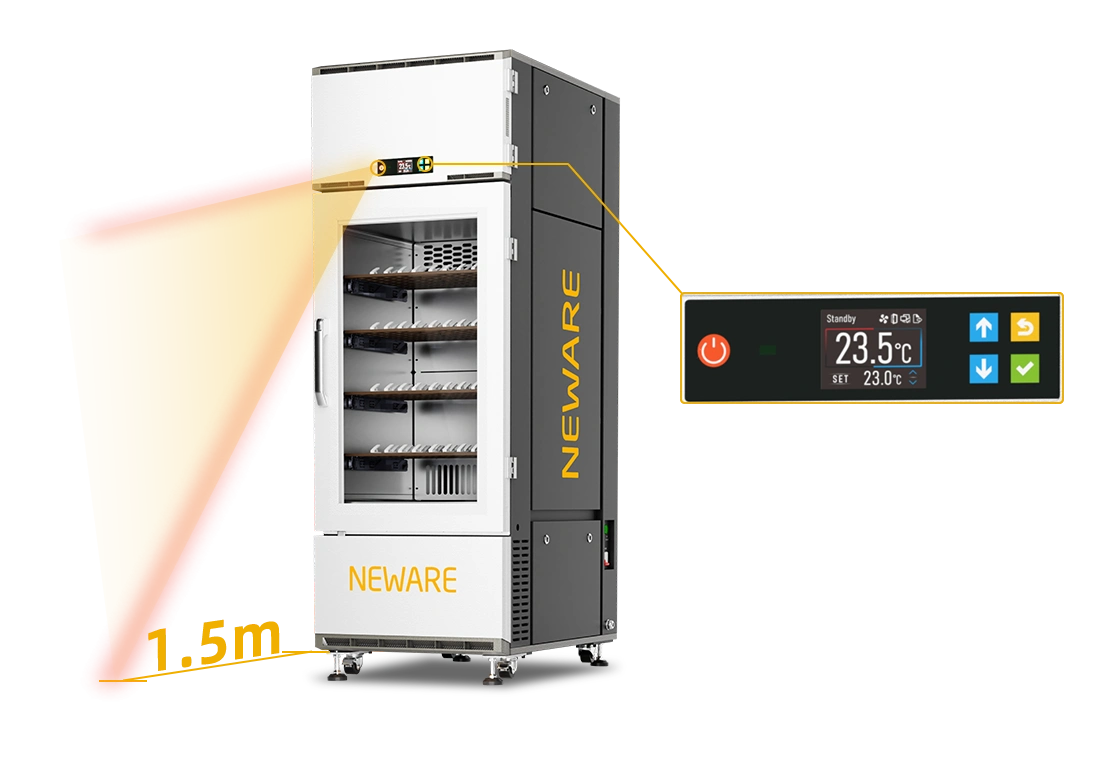 NEWARE-WIHW-200-160CH-B-Battery Tester features a touch LCD screen design and wake-up capability through infrared human body sensing