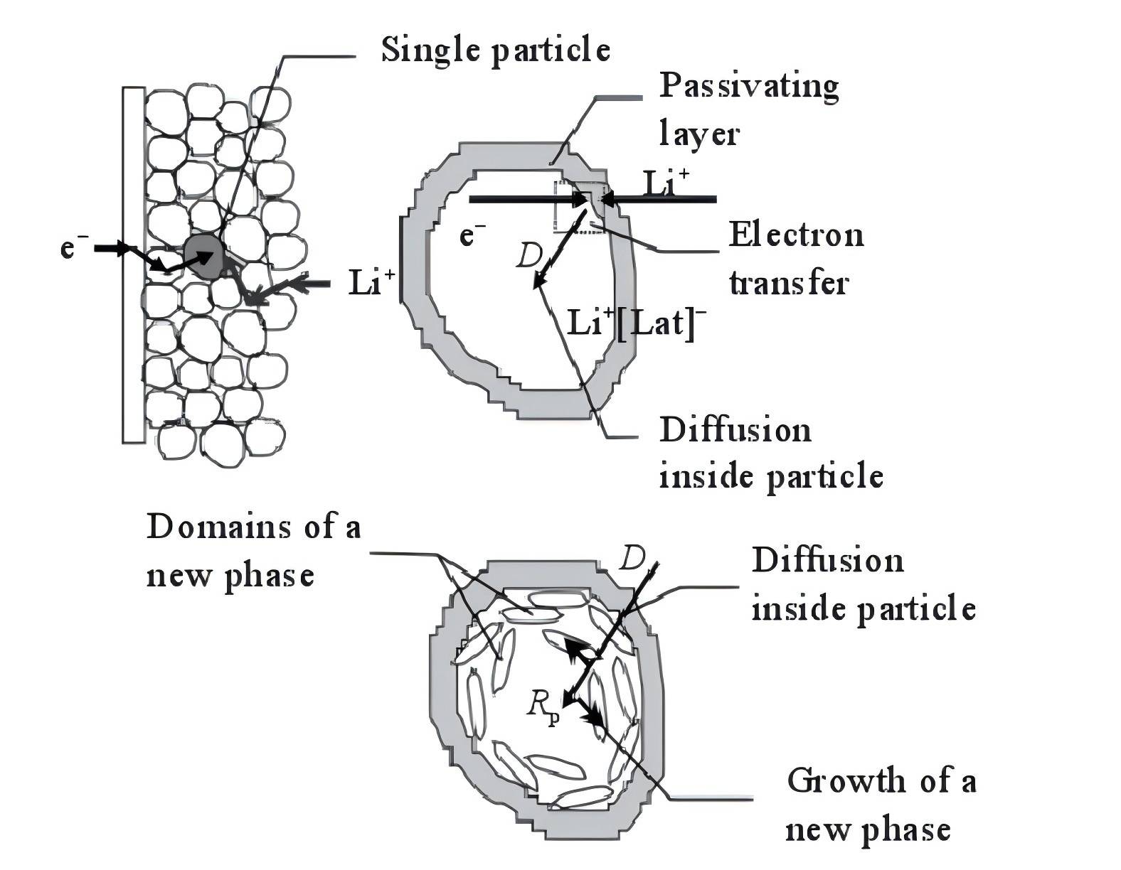 A diagram illustrating the mechanistic model of lithium intercalation in the electrode