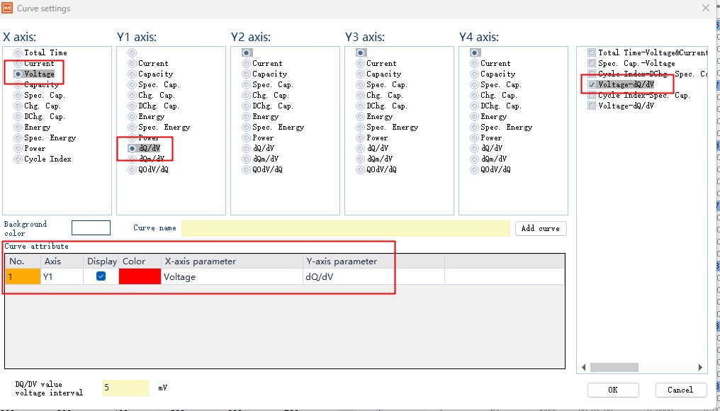 Curve parameter setting